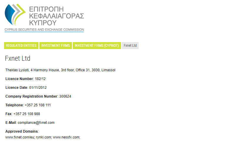 FxNet CySEC FxNet CySEC