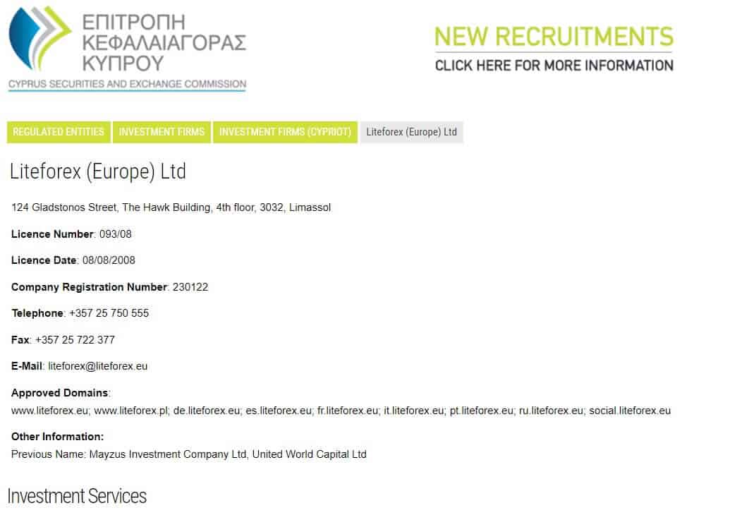 LiteForex licenses LiteForex Review License