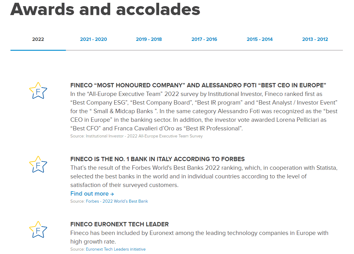 FinecoBank Review Awards FinecoBank Review Awards