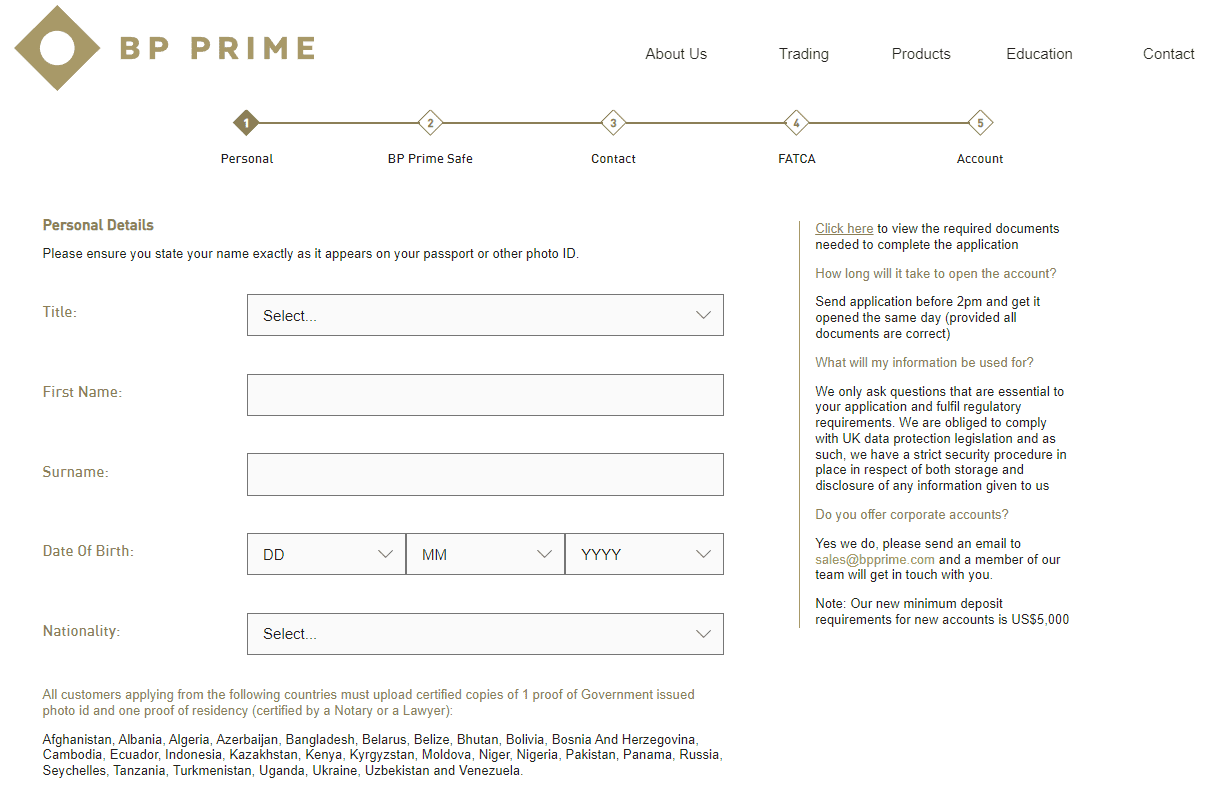 BP Prime Review Opening Account