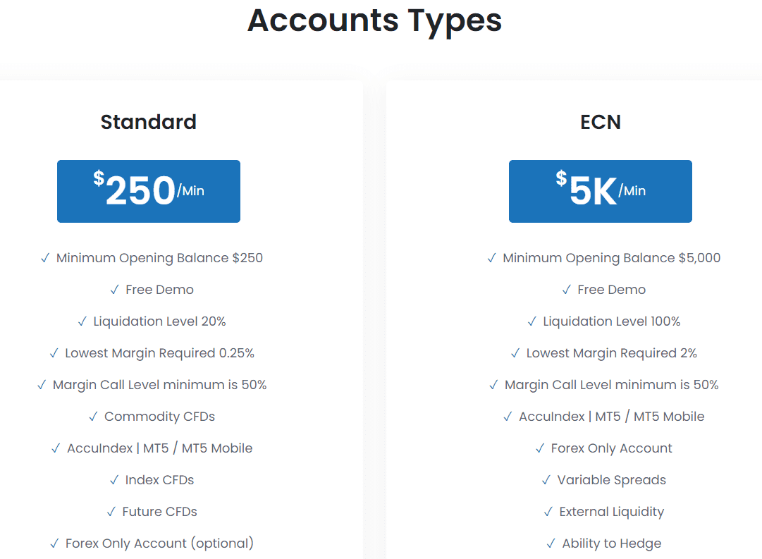 Accuindex Review Account Types