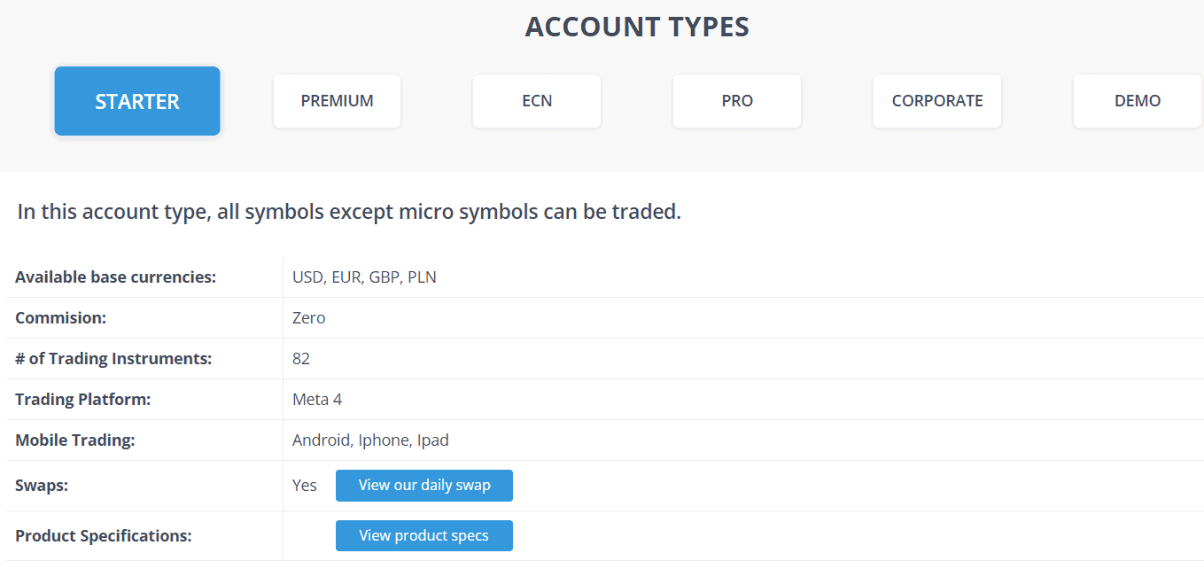 TeraFX Review Account Types