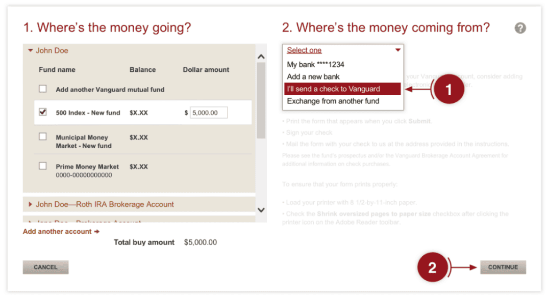 Vanguard Review Funding Methods