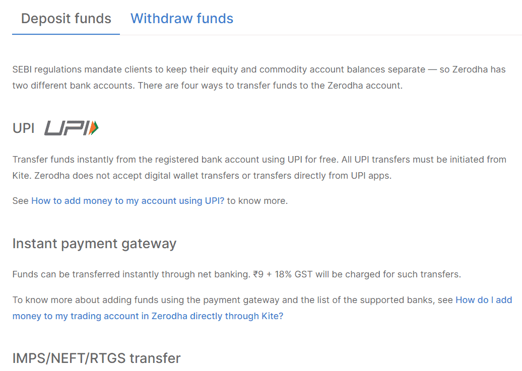 Zerodha Review Funding Methods