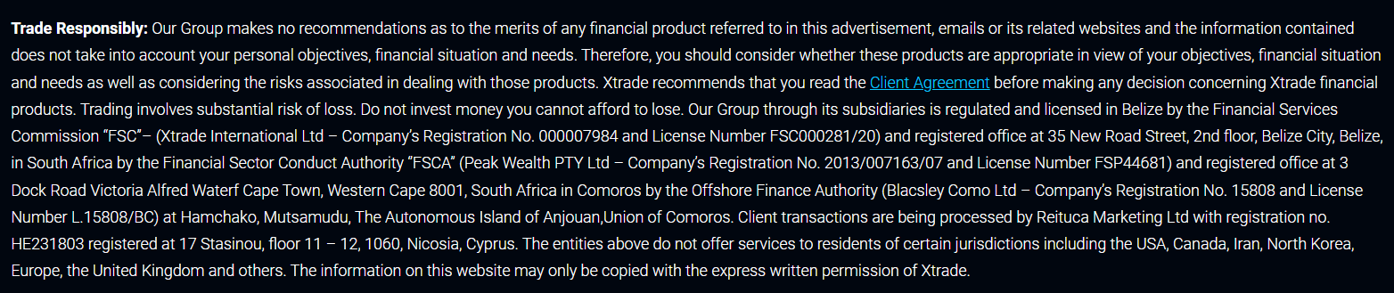 Xtrade License Review