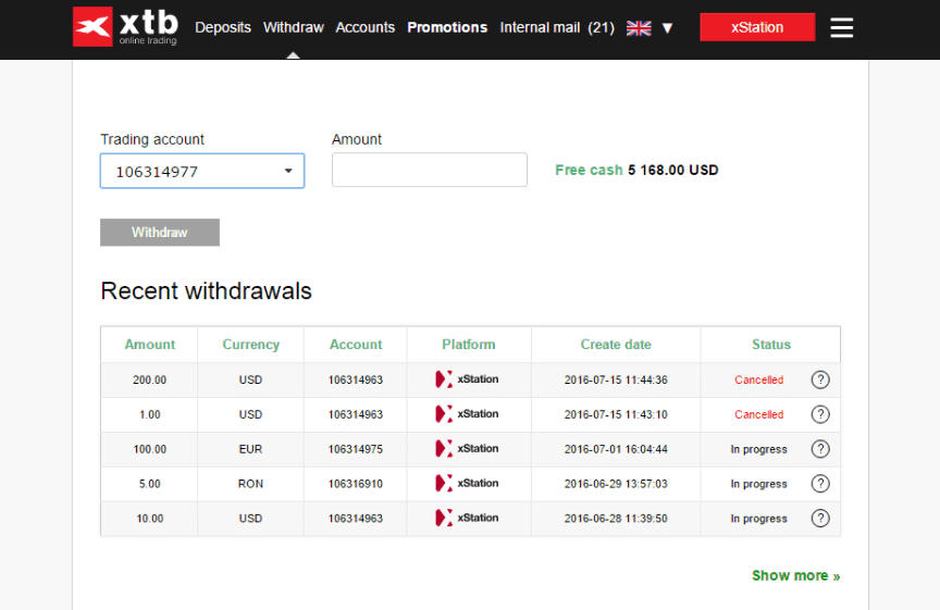 XTB Deposit/Withdrawal Review